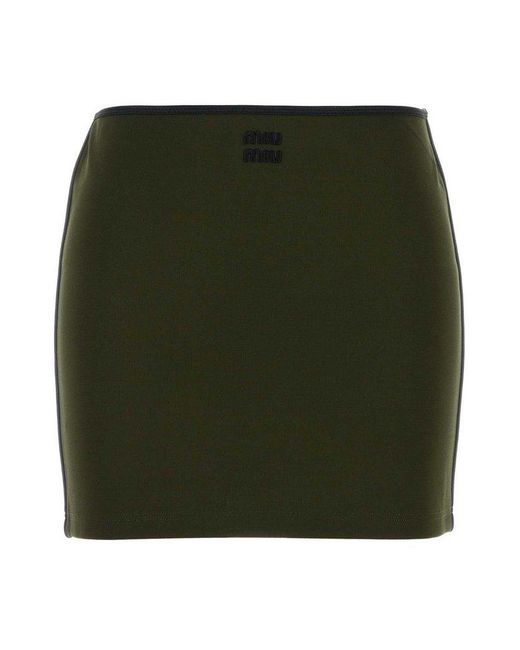 Miu Miu Green Logo-Embroidered Mini Skirt