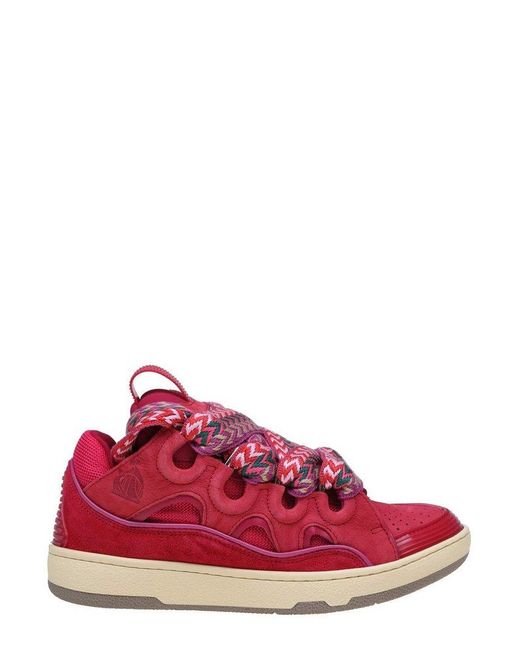 Lanvin Red Curb Round Toe Lace-up Sneakers