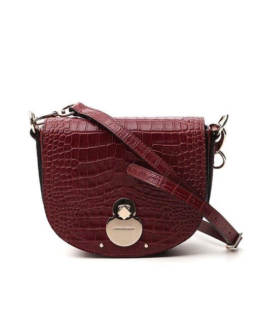 Longchamp Leather Front Flap Crossbody Bag in Red Lyst