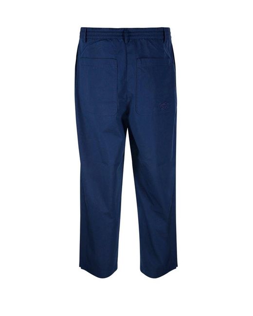 Maison Kitsuné Blue Logo Embroidered Cropped Trousers for men