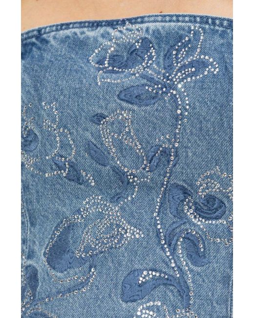 ROTATE BIRGER CHRISTENSEN Blue Denim Top With Shimmering Appliqués,