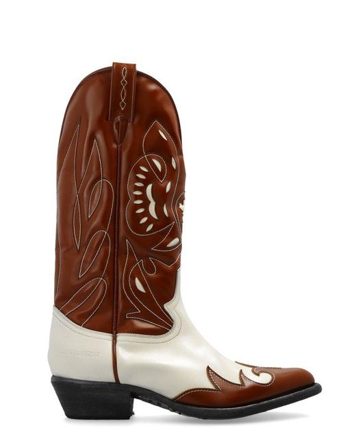 DSquared² Brown Vintage Embroidered Cowboy Boots for men