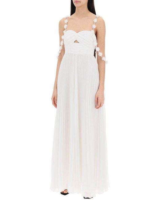Self-Portrait White Floral-detailed Pleated Maxi Dress