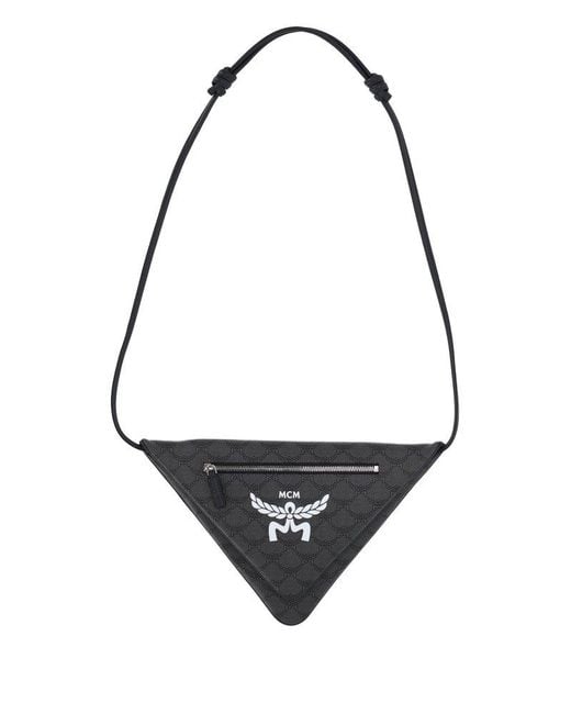 MCM Gray Logo Plaque Triangle Shape Shoulder Bag