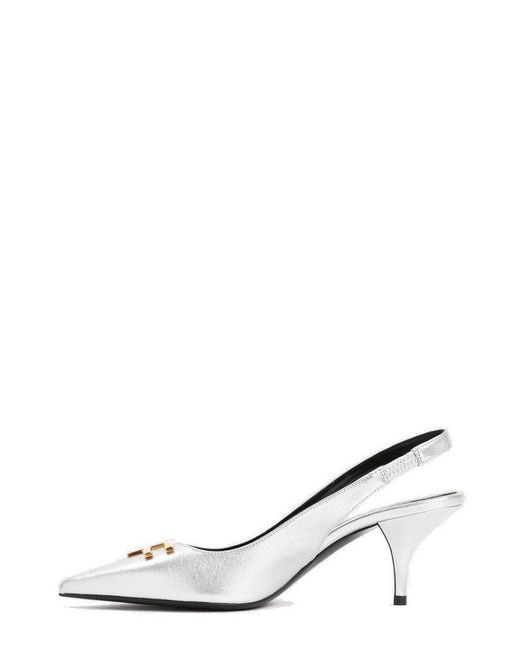 Tom Ford White Logo Plaque Pointed-toe Slingback Pumps