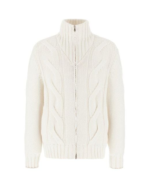Brunello Cucinelli White Cable-knit Padded Jacket for men