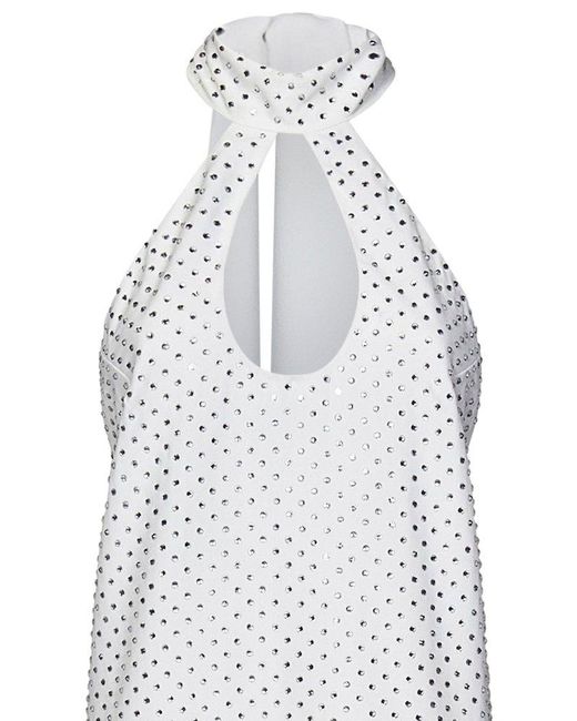 Amen White Cut-out Halterneck Embellished Mini Dress