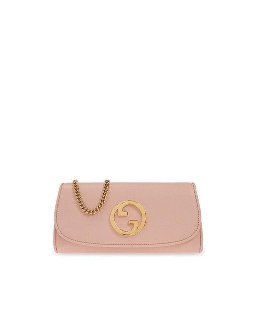 Gucci Pink 'blondie' Leather Wallet With Chain