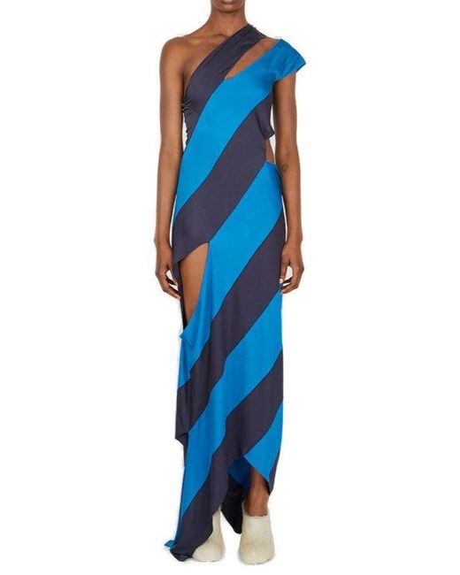Marni Blue Striped Cut-out Detailed Midi Dress