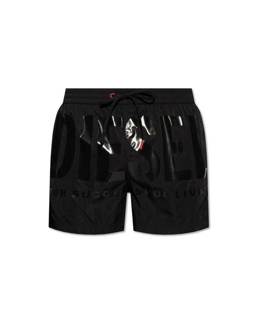 DIESEL Black Bmbx-ken Logo Printed Drawstring Swim Shorts for men
