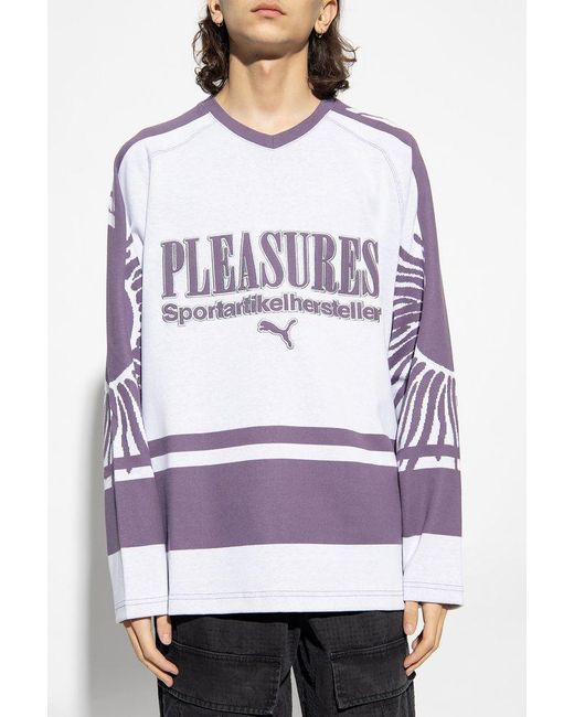 PUMA Purple X Pleasures Logo Embroidered Oversized Sweater for men