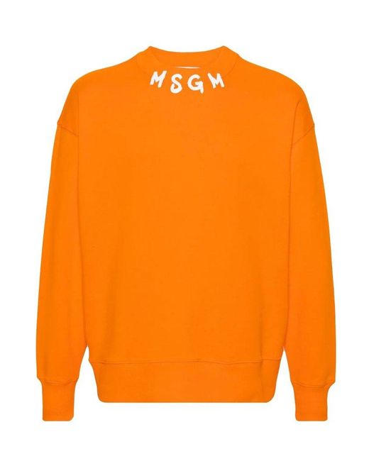 MSGM Orange Logo Printed Crewneck Sweatshirt for men