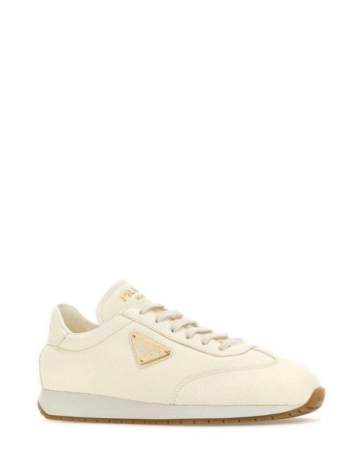 Prada Natural Triangle-logo Lace-up Sneakers