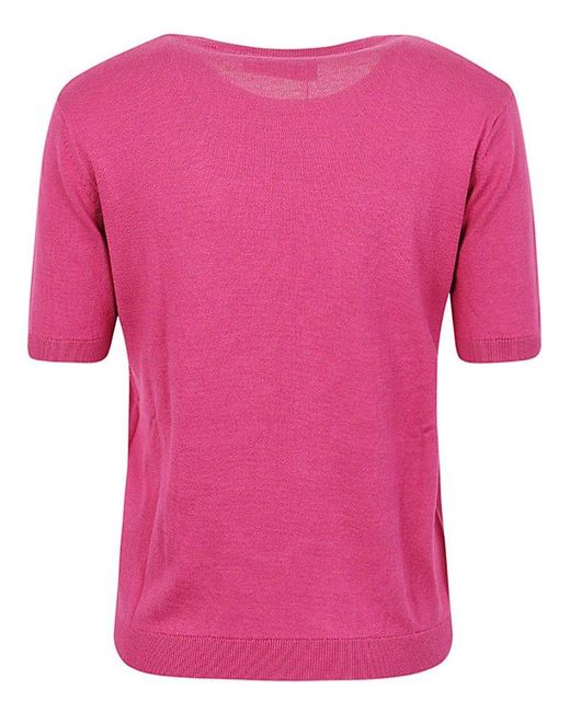 Weekend by Maxmara Pink Crewneck Ribbed-knit Trim T-shirt