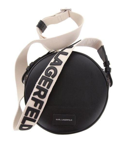 Karl Lagerfeld Black Logo-perforated Circle Shoulder Bag