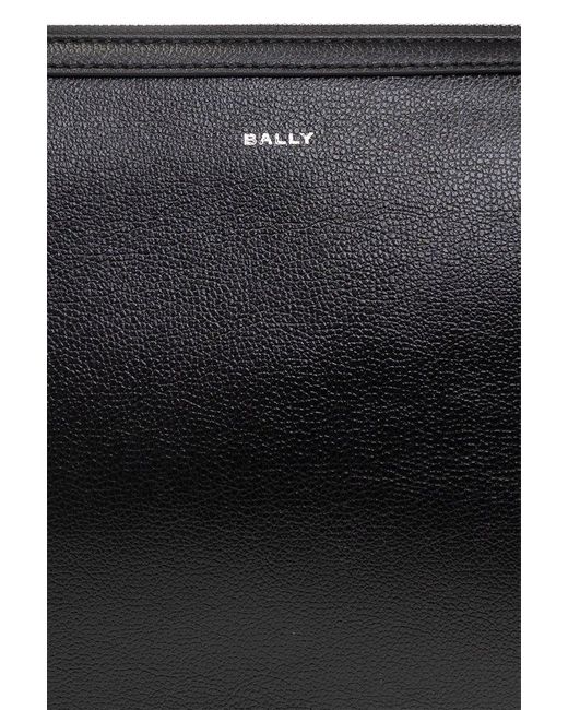 Bally Black Logo Printed Zipped Clutch Bag for men