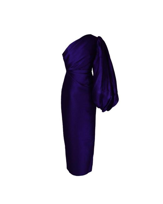 Solace London Blue Aurelia Single-sleeved Gathered Maxi Dress