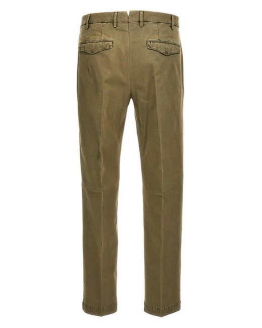 PT Torino Green Pleated Tapered Trousers for men