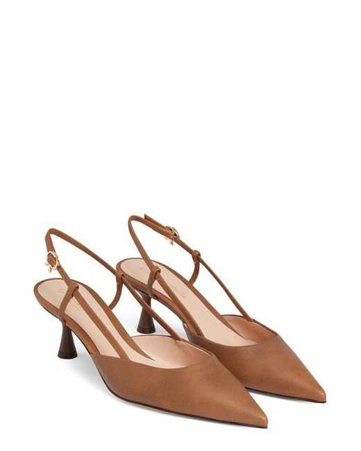 Gianvito Rossi Brown Pointed-toe Slingback Buckle-fastened Pumps