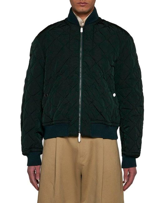 Burberry Green Long Sleeved Quilted Zip-up Bomber Jacket for men