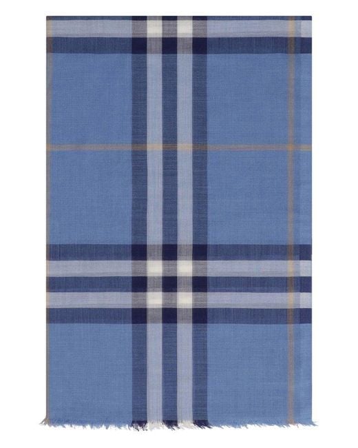 Burberry Blue Checked Frayed Edge Scarf