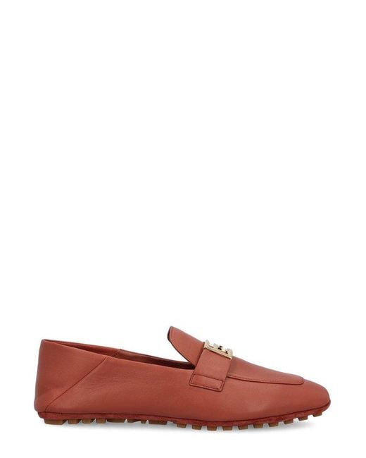 Fendi Red Baguette Ff Plaque Loafers