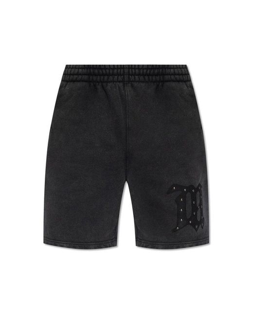 M I S B H V Black Cotton Shorts With Logo, for men