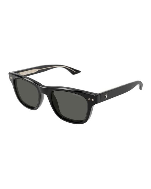 Montblanc Black Rectangular Frame Sunglasses for men