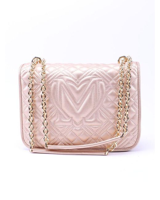 Love Moschino Pink Logo Plaque Quilted Shoulder Bag