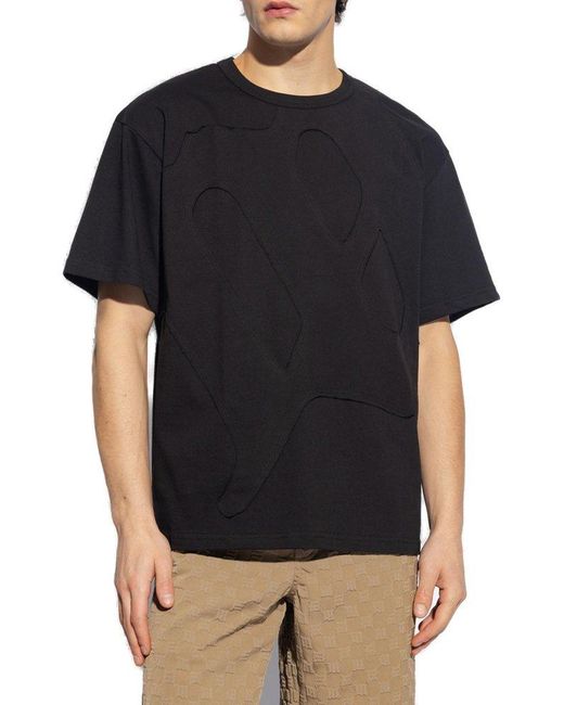 M I S B H V Black T-shirt With Stitching Details, for men