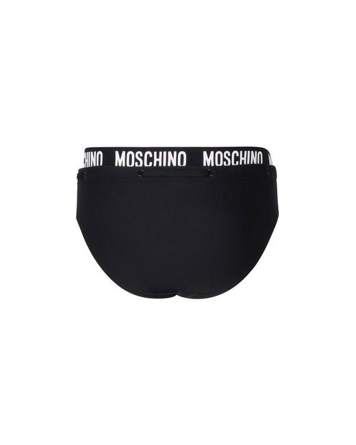 Moschino Black Logo Waistband Drawstring Swim Briefs for men