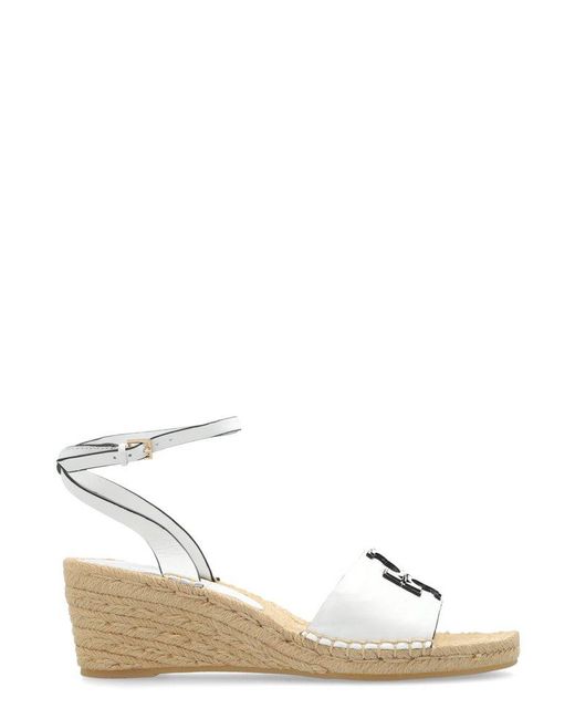 Tory Burch Natural Double-t Wedge Espadrilles