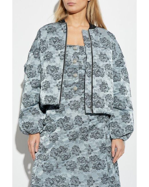 Ganni Blue Jacket With Floral Pattern