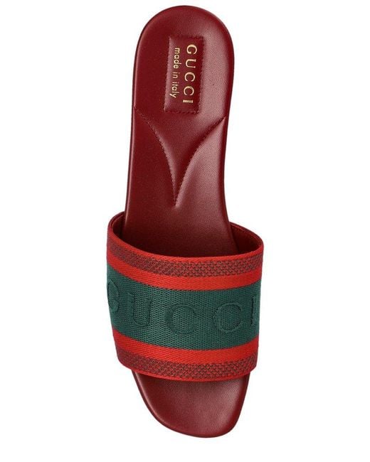Gucci Red Slide Sandal With Web, Fabric