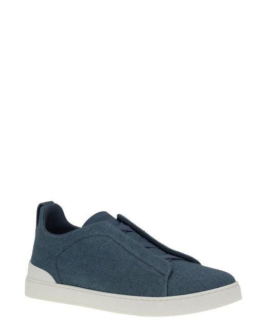 Zegna Blue Triple Stitch Sneakers for men
