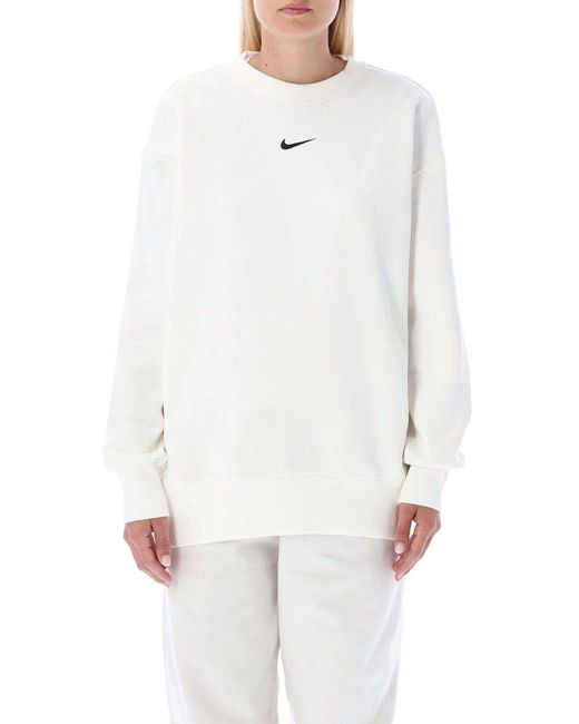 Nike Cotton Logo Embroidered Oversized Crewneck Sweatshirt in White | Lyst  Canada