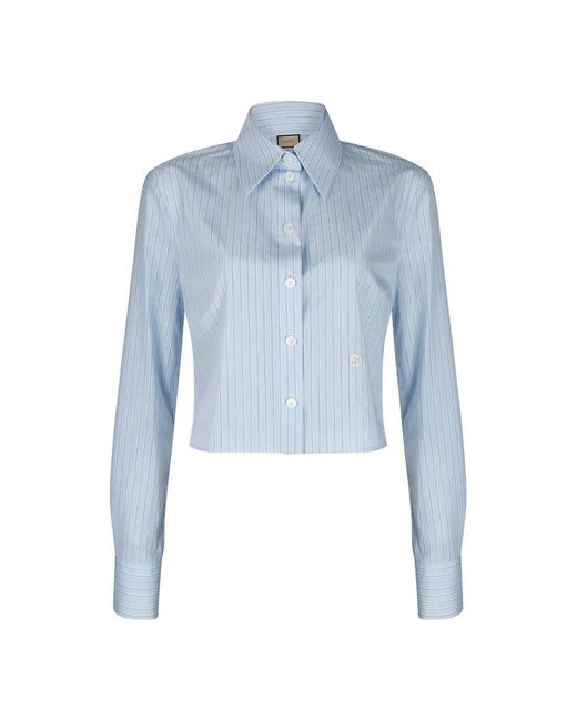 Gucci Blue Striped Collared Long-sleeve Shirt