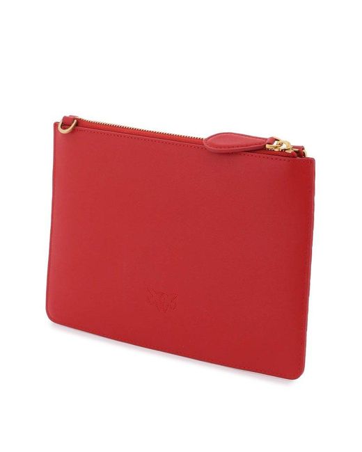 Pinko Red Logo Plaque Quilted Chain-linked Wallet