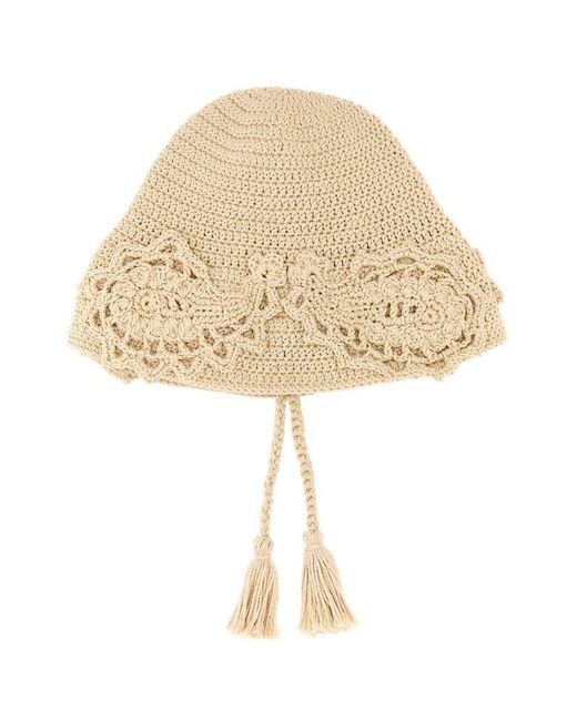 Alanui Natural Tassel Detailed Crochet Bucket Hat