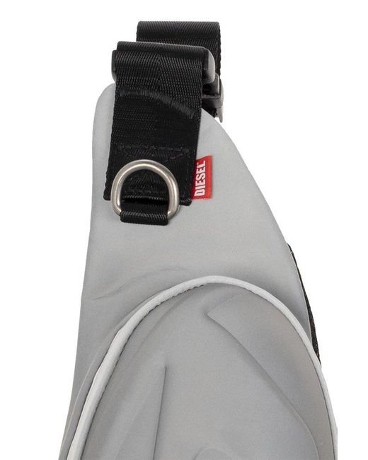 DIESEL Gray 1-dr Pod Logo Embossed Reflective Belt Bag for men