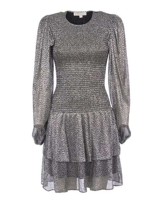 MICHAEL Michael Kors Synthetic Smocked Ruffled Dress in Silver ...