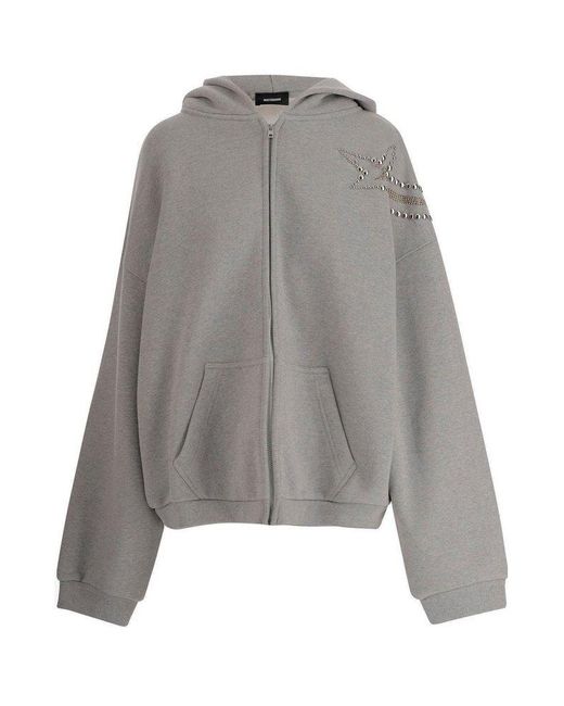 we11done Gray Embellished Zipped Hoodie for men