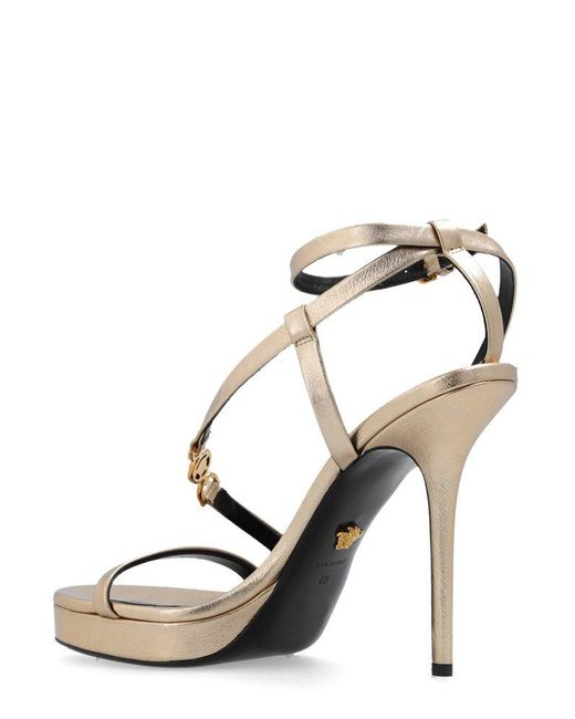 Versace Metallic Strap Heeled Sandals