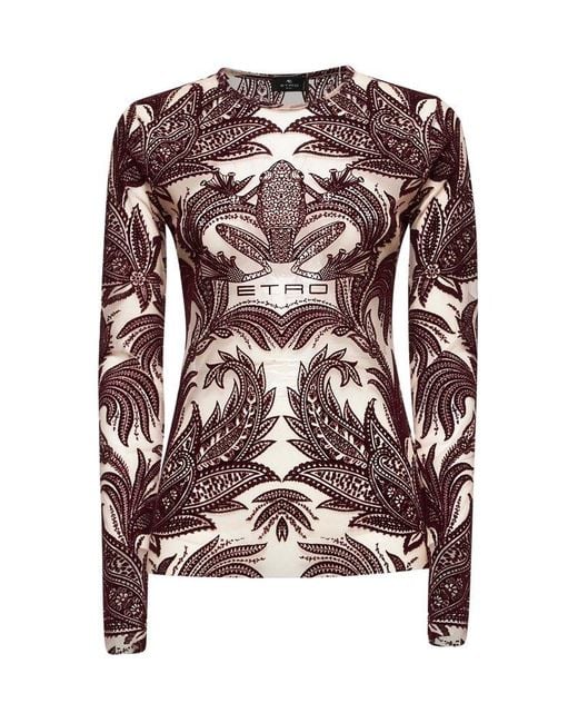 Etro Orange Frog Motif Flocked Tulle Top