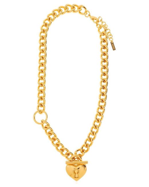 Moschino Metallic Heart-pendant Polished Finish Chain-linked Necklace