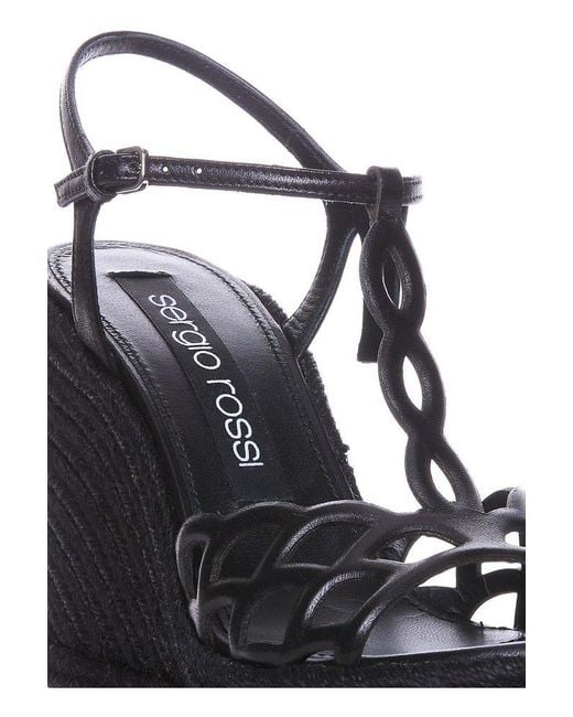 Sergio Rossi Black Buckle Detailed Wedge Sandals
