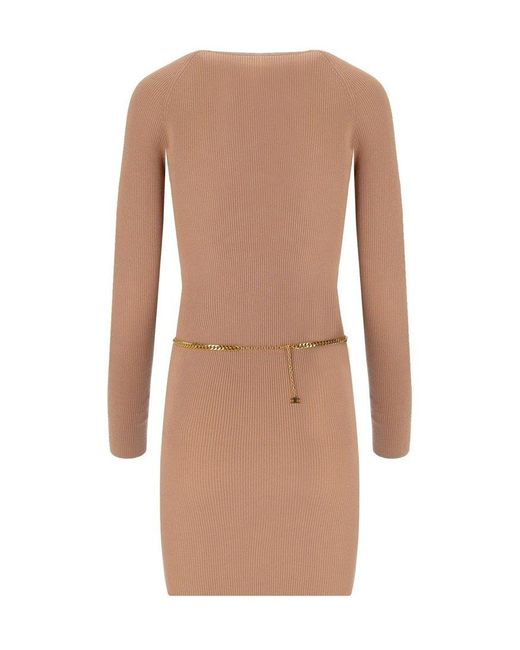 Elisabetta Franchi Brown Nude Knitted Dress With Twist Neck