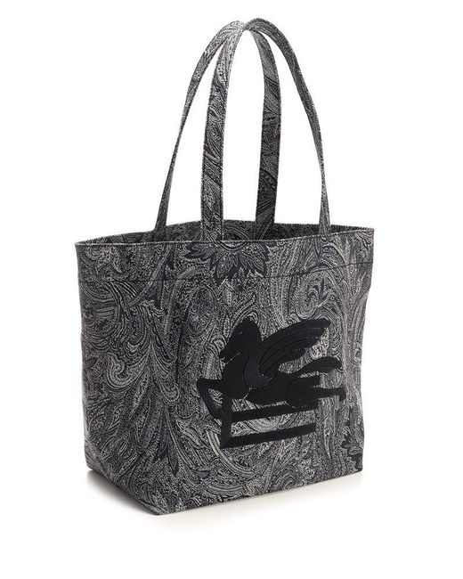 Etro Black Paisley Denim Tote Bag for men