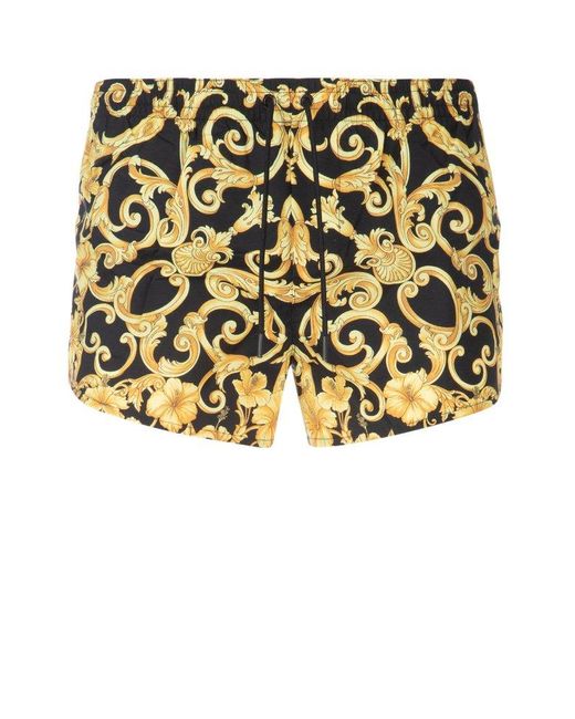 Versace Yellow Pattern-Printed Drawstring Swimsuit for men