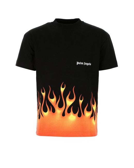 Palm Angels Black Flame Logo Printed T-shirt for men